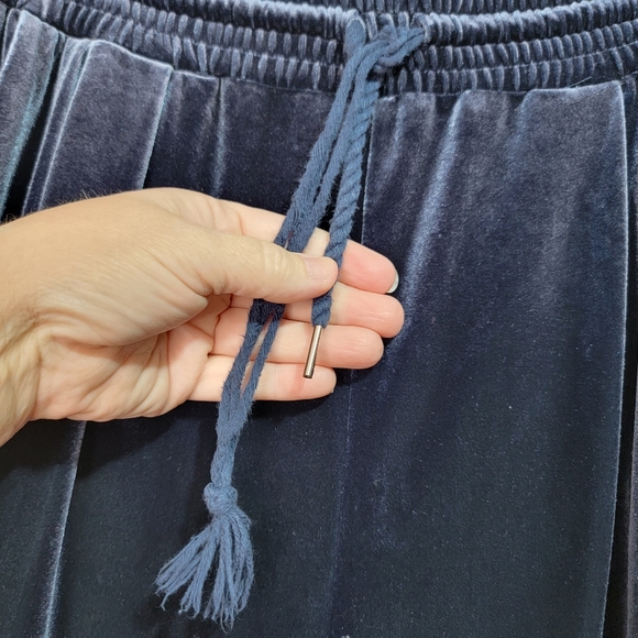 Madewell Women's Dark Blue Velour Wide Leg Cropped Drawstring Pants Size Large. - Picture 5 of 8